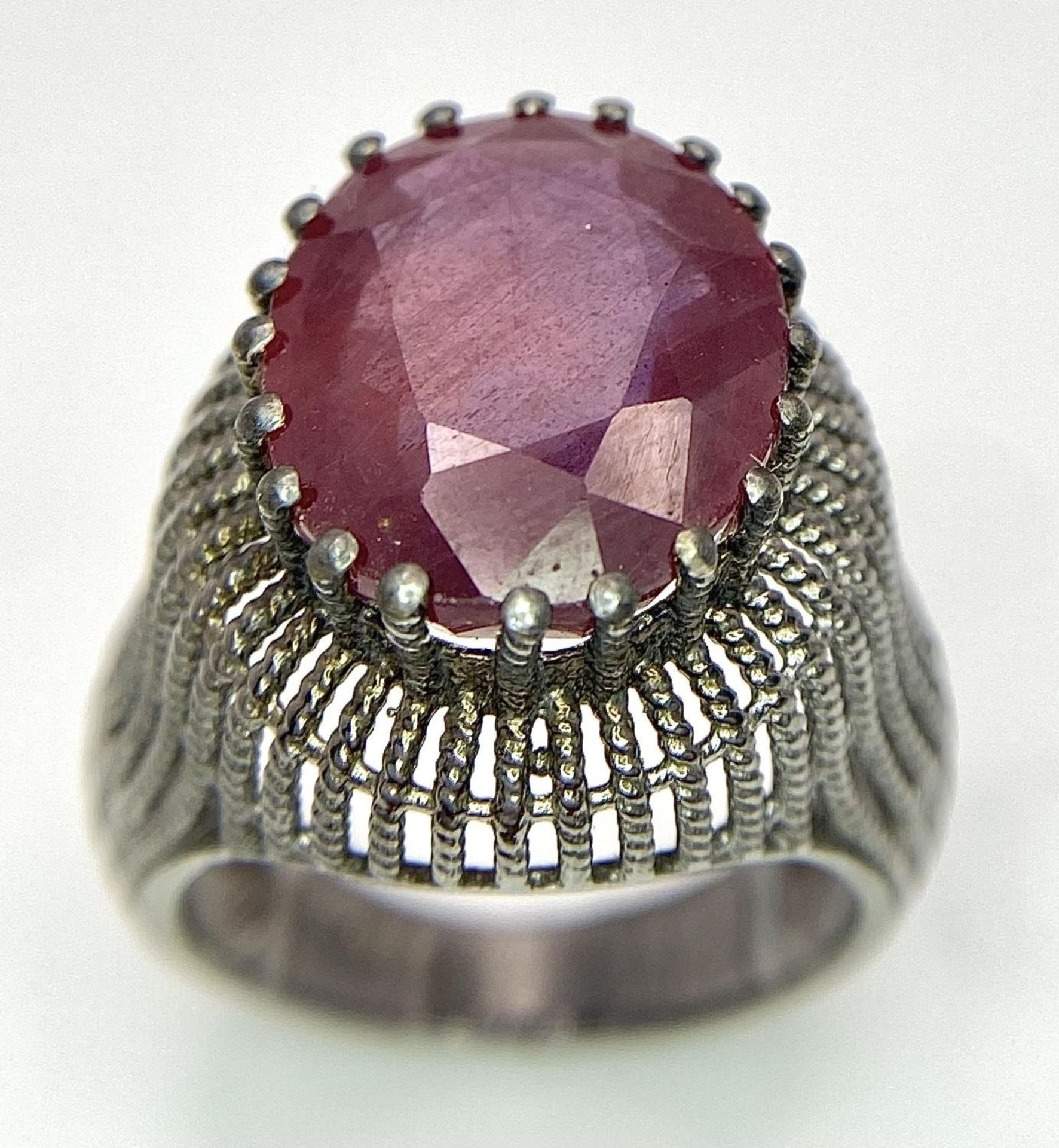 A Vintage Style 12ct Ruby Gemstone Ring set in 925 Silver. Size N. 8g total weight.