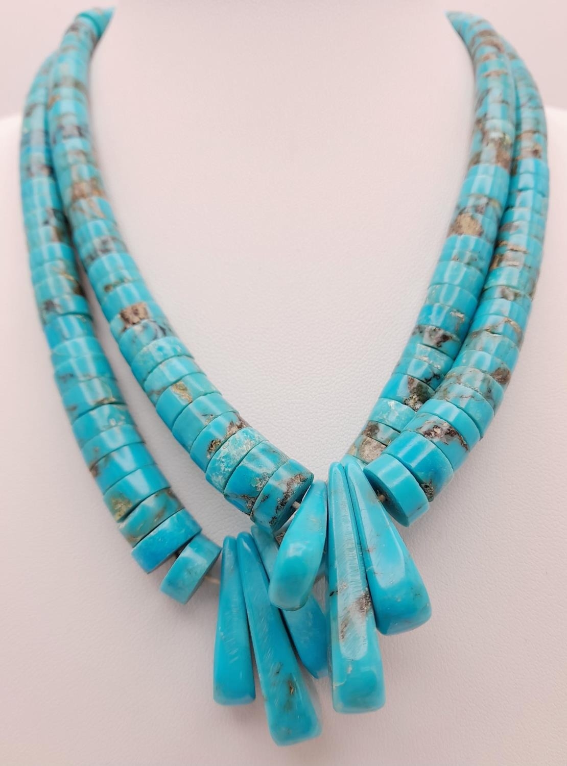 A Historically significant Navaho Native American turquoise and sterling silver double necklace.