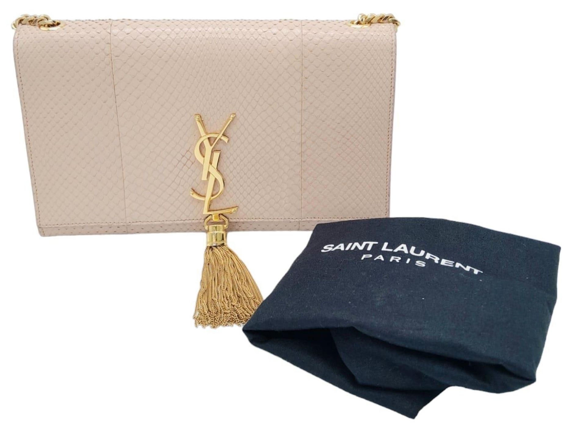 A Pink Saint Laurent Classic Monogram Python Medium Kate Tassel Bag. Gold Hardware. 9.5 inch W x 6 - Bild 6 aus 9