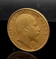 A 1902 Edward VII 22K Gold Half Sovereign Coin.