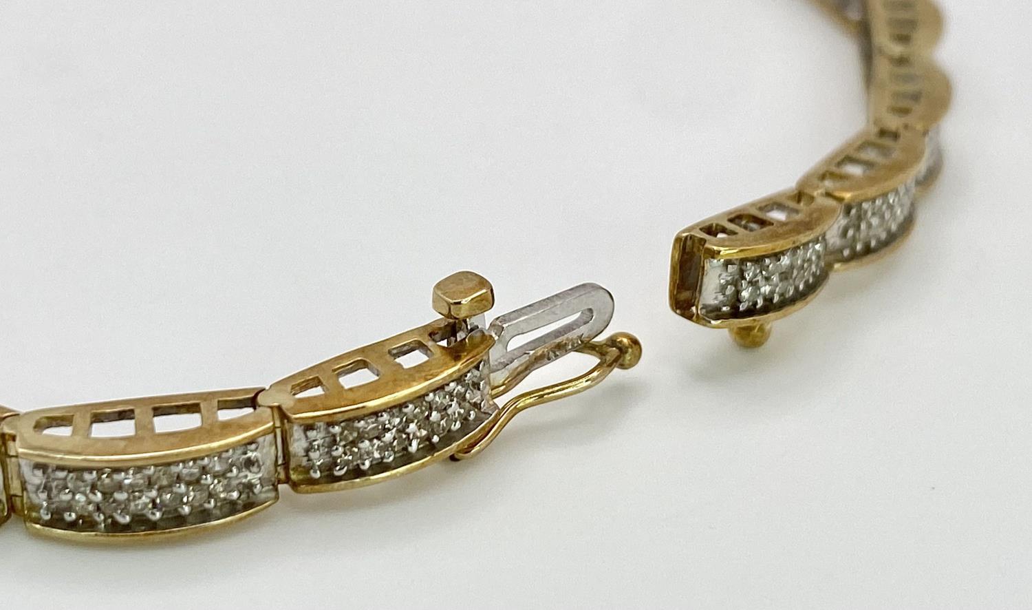 A 9K YELLOW GOLD DIAMOND SET BRACELET 1CT 10.1G , 18.8cm length. SC 9027 - Image 2 of 5