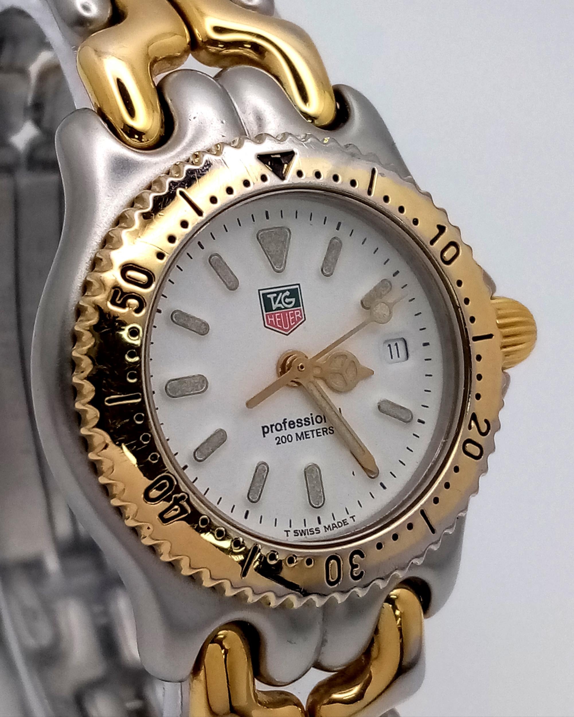 A Tag Heuer (1990s) Professional Quartz Ladies Watch. Two tone bracelet and case - 34mm. White - Image 2 of 7