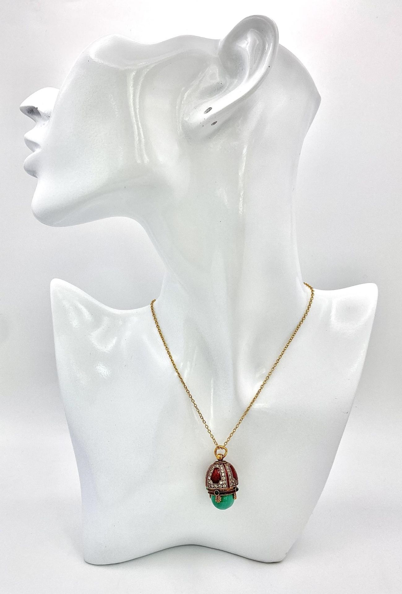 A Vintage, Imperial Russian Design, Silver Gilt Gem Set Egg Pendant Necklace. Russian Impression - Image 2 of 4