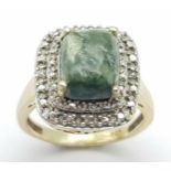 A Vintage Yellow Gold Gilt Sterling Silver Russian Seraphinite and Diamond Tiered Set Ring Size N.