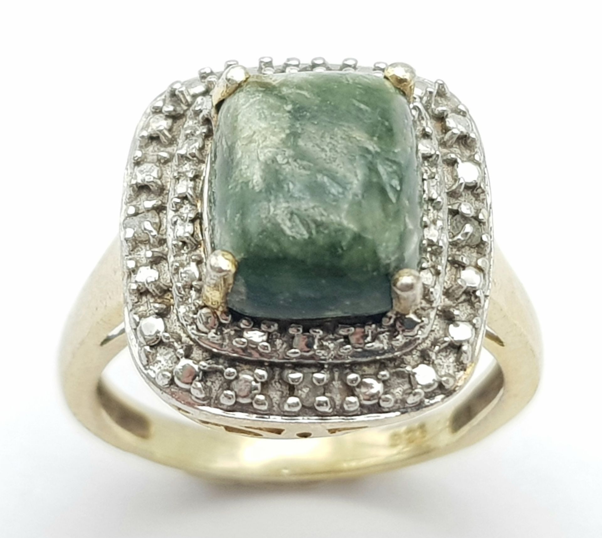 A Vintage Yellow Gold Gilt Sterling Silver Russian Seraphinite and Diamond Tiered Set Ring Size N.