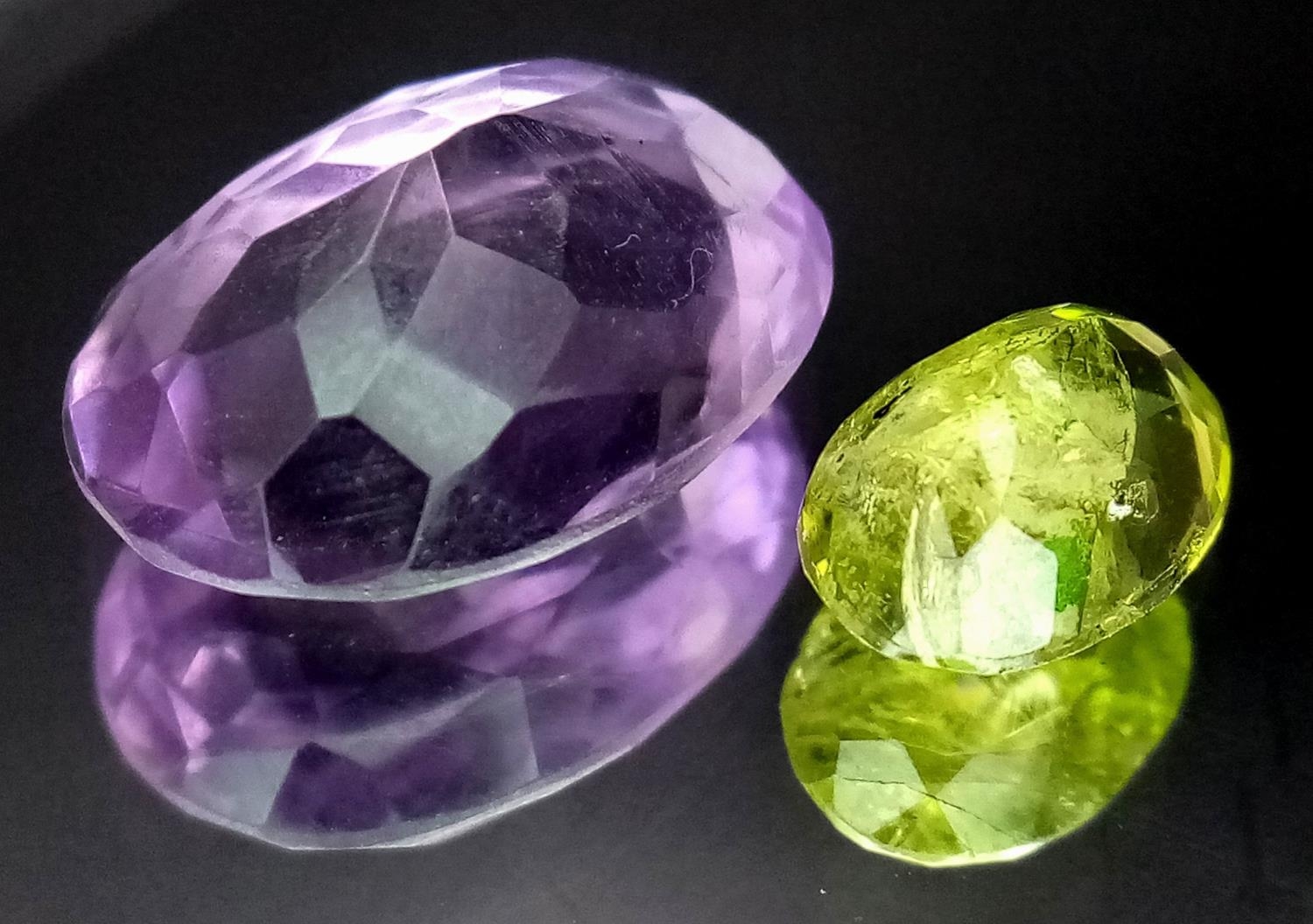 Set of 2 Gems - Peridot of 1.86ct and Amethyst 6.55ct - Both with GFCO certs. - Image 2 of 5