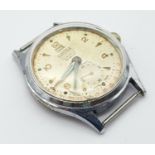 A Vintage Roamer Calendar 17 Jewels Stainless Steel Watch Case -33mm. Patinaed dial with sub dial.