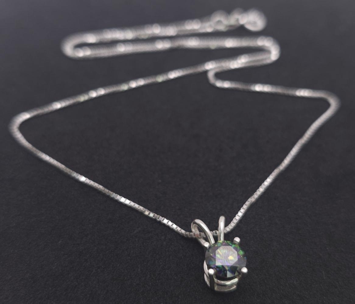 A Rainbow Moissanite Pendant on a 925 Silver Necklace. 1cm and 42cm. Comes with a GRA certificate. - Image 2 of 8