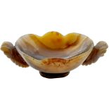 A Vintage Chinese Hand Carved Agate Bowl with Ornate Seaworm Decoration. 16cm x 6cm.