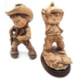 Two Vintage Signed Resin Figurines - Woodchopper and Cowboy by Giuseppe Armani. Approx 20cm in heig