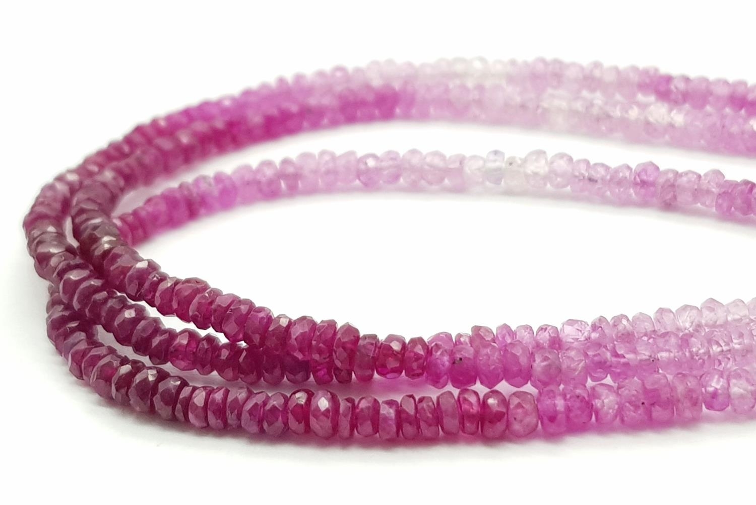 A RUBY 3 STRAND NECKLACE 17.5G , 46.5cm length. M 51 - 4 - Image 4 of 5