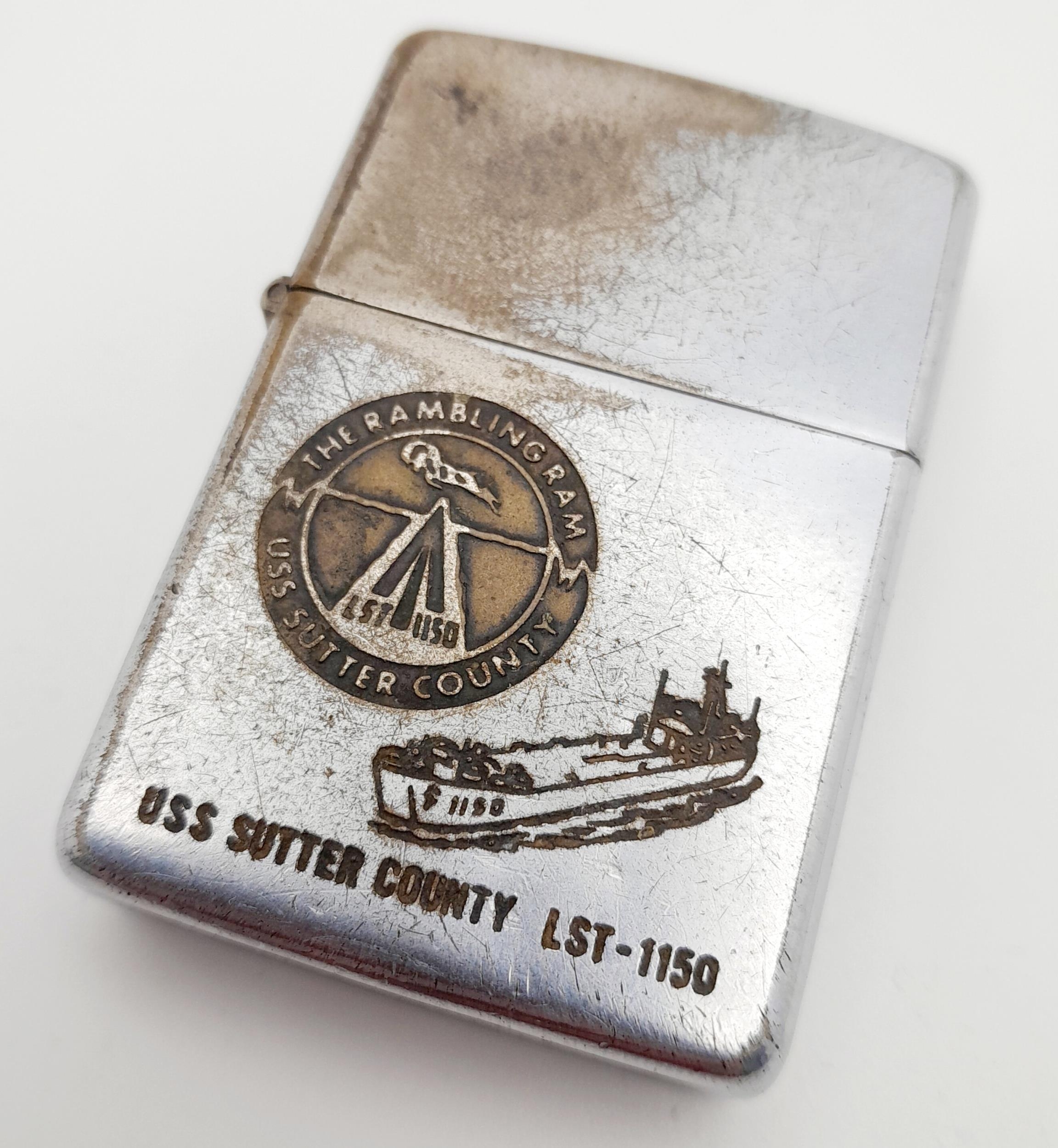 Vietnam Era Zippo Date Coded 1966. Etched to the USS Sutter County LST-1150. This Tank Landing - Image 2 of 8
