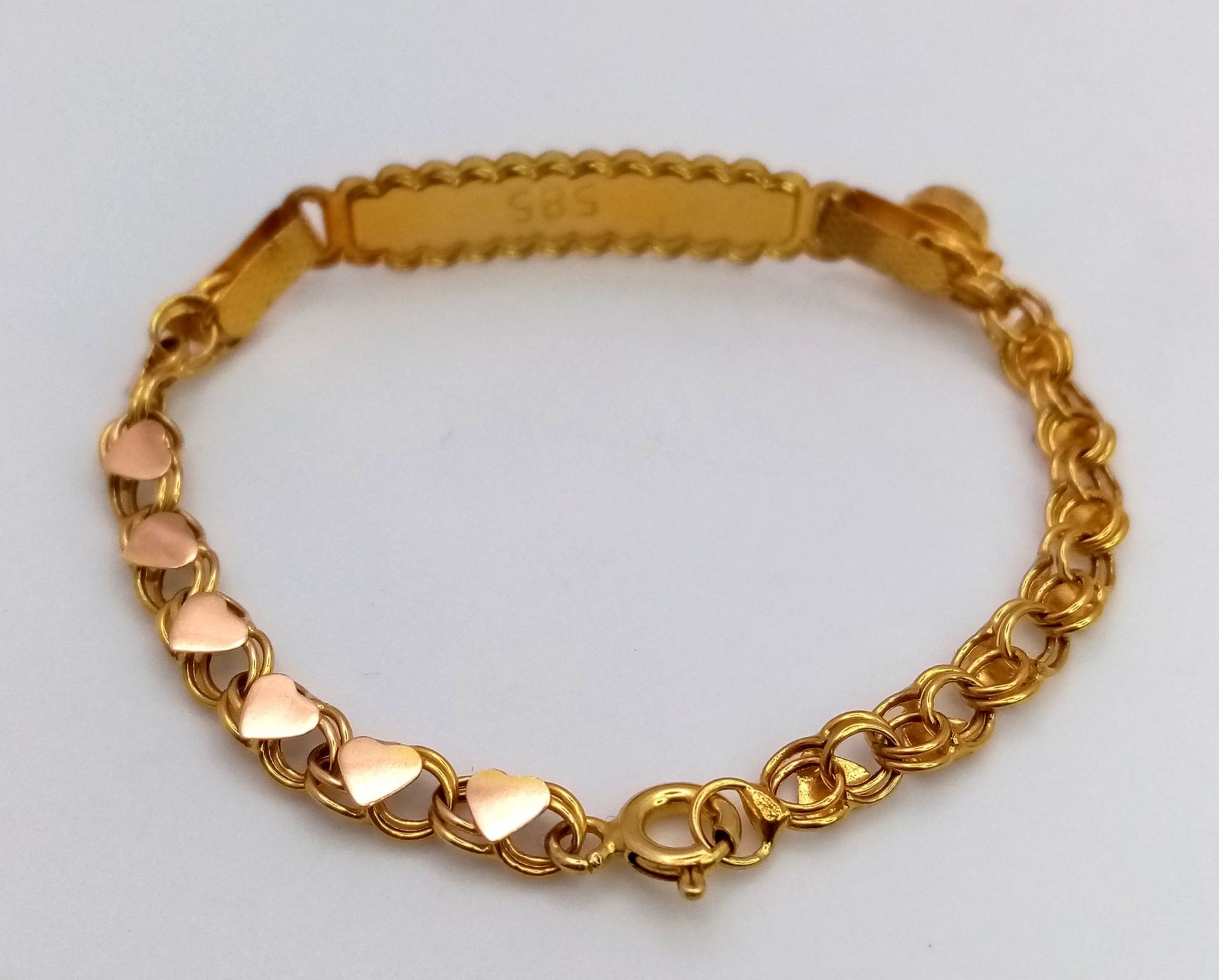 A Babies 14K Gold Identity Bracelet. 12cm. 1.6g - Bild 4 aus 5