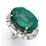 A 48ct Brazilian Emerald Silver Ring. Set in 925 Sterling Silver. W- 17.5g. Comes in a