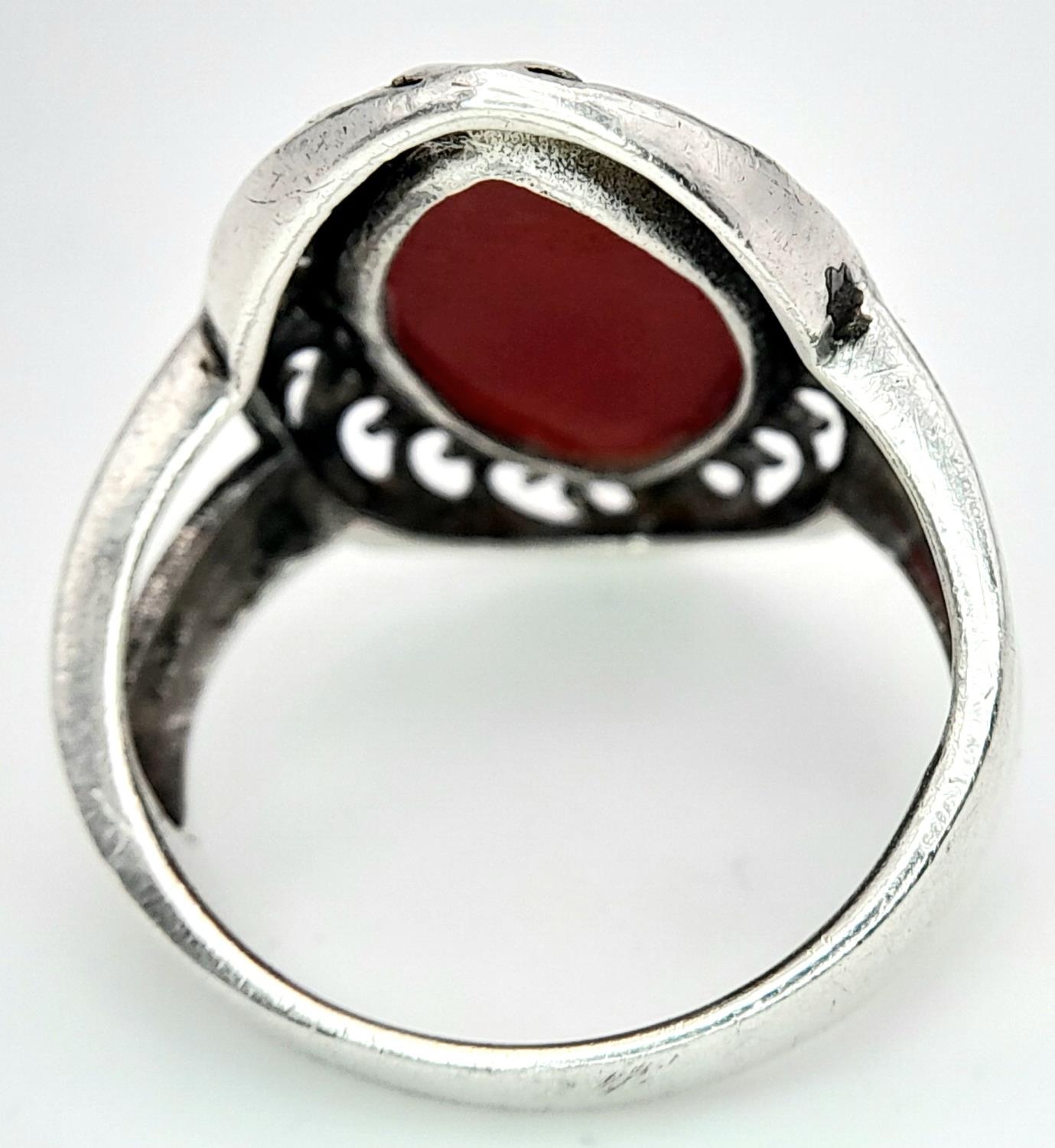 A Red Stone on 925 Silver Ring. Size P, 5.85g total weight. - Image 4 of 6