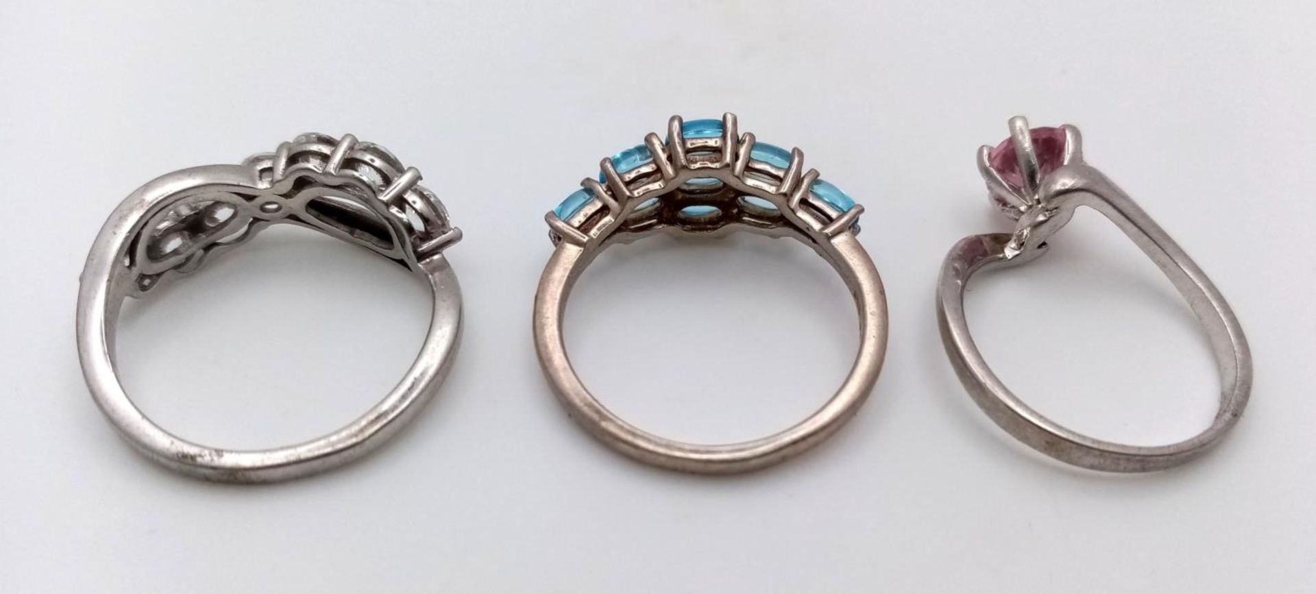 Three 925 Silver Different Style Stone Set Rings. Sizes: 2 X R, 1 x O. - Bild 3 aus 4