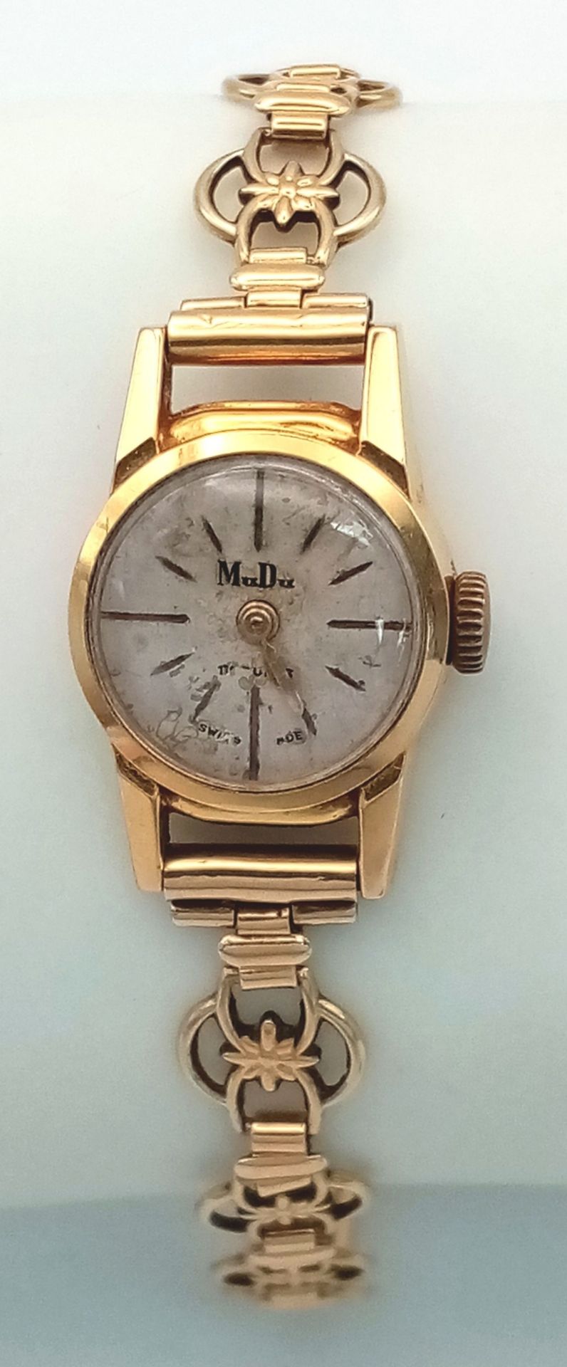 A 9 and 18K Gold Vintage Ladies Mechanical Mudu Watch. 9k gold bracelet. 18k gold case. Mechanical - Bild 2 aus 6