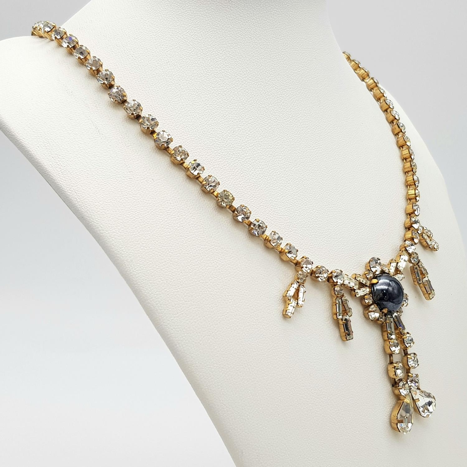 A Very Attractive Vintage Gold Tone Stone Set Cocktail/ Dress Statement Necklace. 45cm Length. - Image 3 of 6