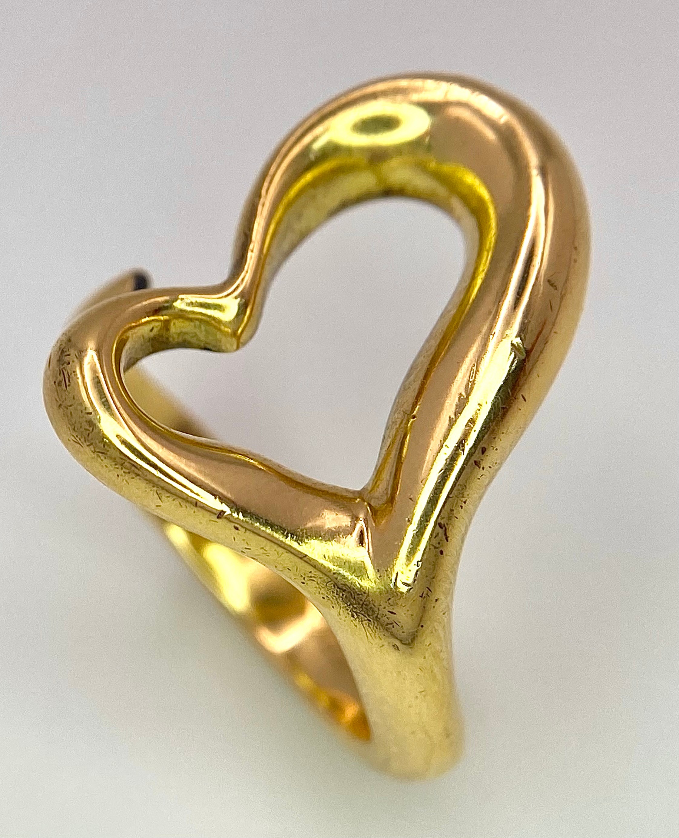 A 18K YELLOW GOLD TIFFANY & CO ELSA PERETTI HEART RING 10.1G SIZE H 1/2 SC 9062 - Image 4 of 8