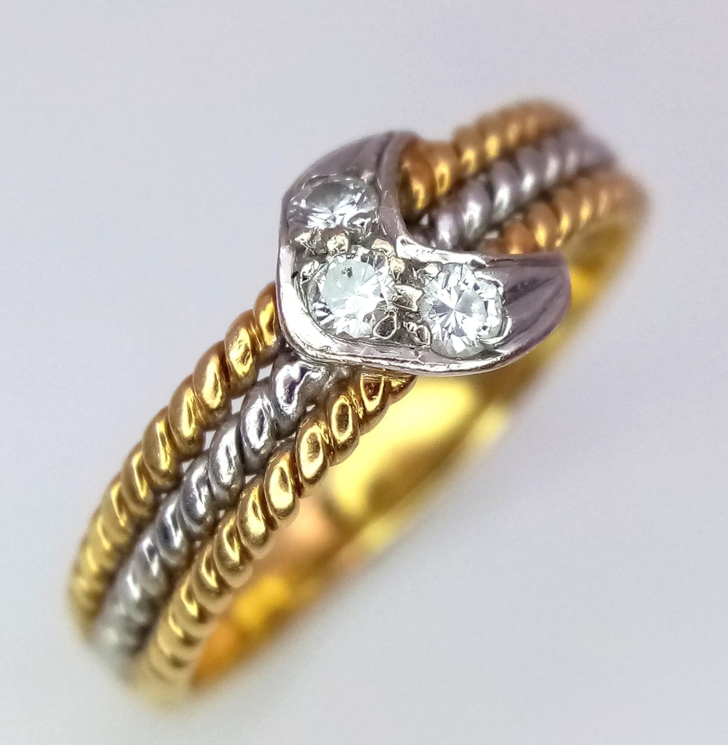 An 18K White and Yellow Gold, Diamond Crescent Ring. Size K. 2.85g total weight. - Image 2 of 5