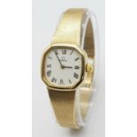 A Beautiful Vintage Omega 9K Gold Ladies Mechanical Watch. 9k gold bracelet and case - 23mm. White