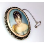 An Exquisite, Vintage/Antique, Silver Mounted Hand Painted Miniature Portrait Brooch. 800