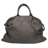 A Bottega Veneta Khaki Tote Bag. Intrecciato leather with chrome-toned hardware, two rolled