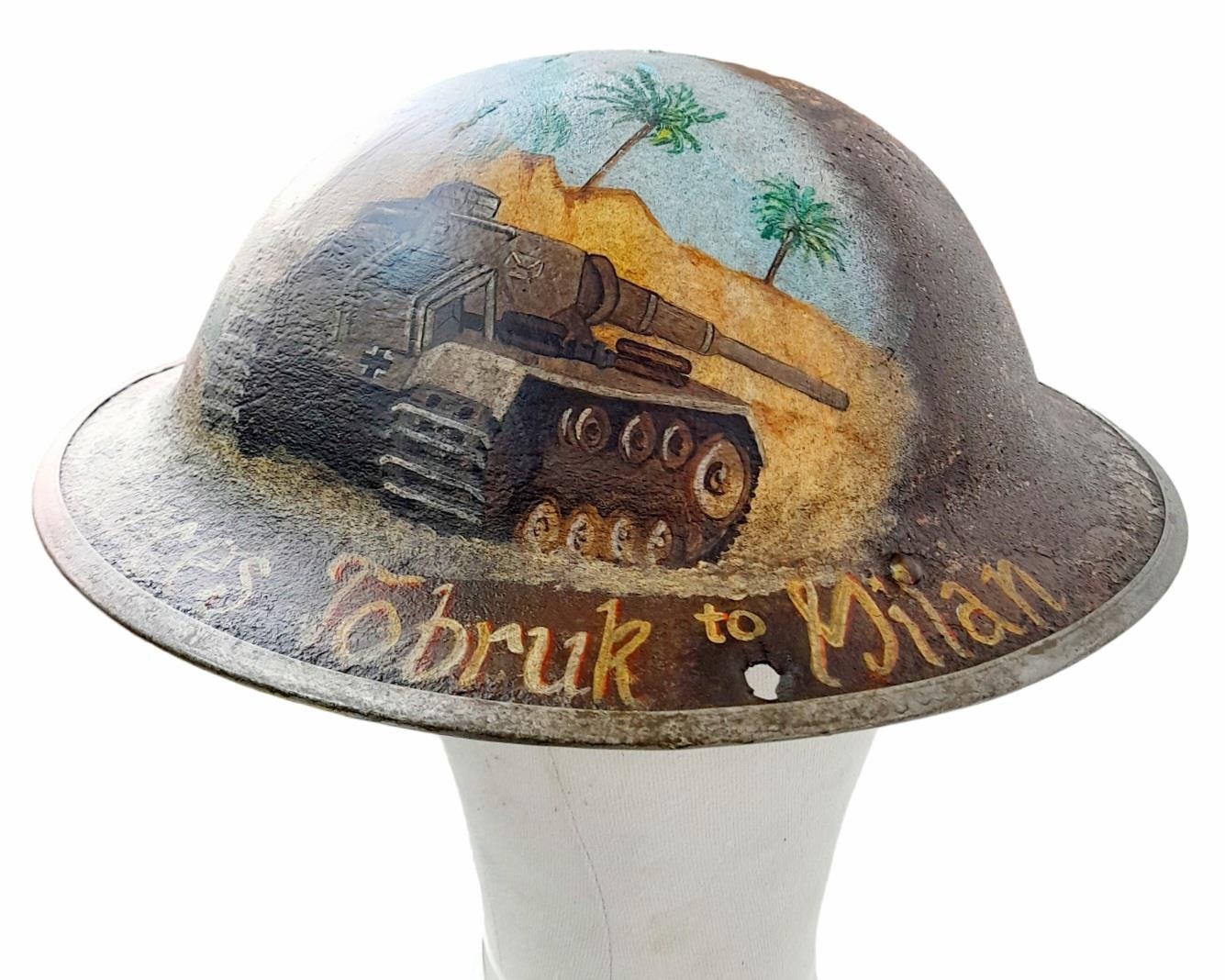 WW2 Trench Art South African Mk II Helmet “From Tobruk to Milan” - Image 2 of 5