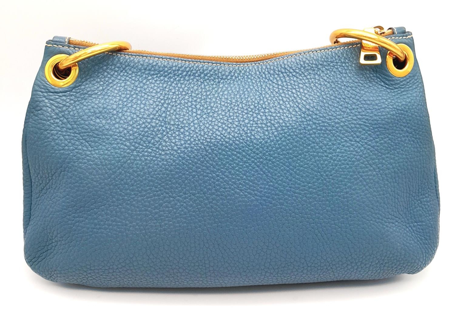 A Prada Marine Blue Vitello Daino Shoulder Bag. Leather exterior with gold-toned hardware, - Image 2 of 8
