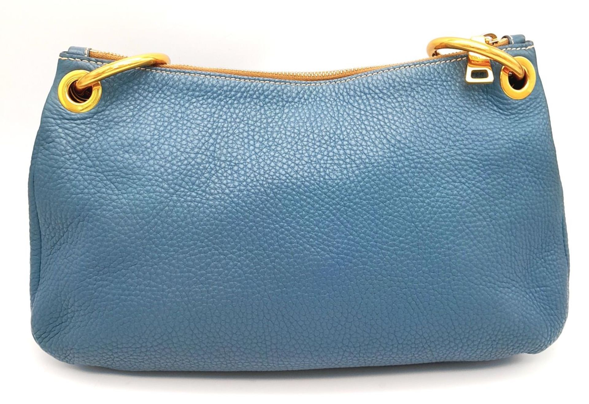 A Prada Marine Blue Vitello Daino Shoulder Bag. Leather exterior with gold-toned hardware, - Bild 2 aus 8