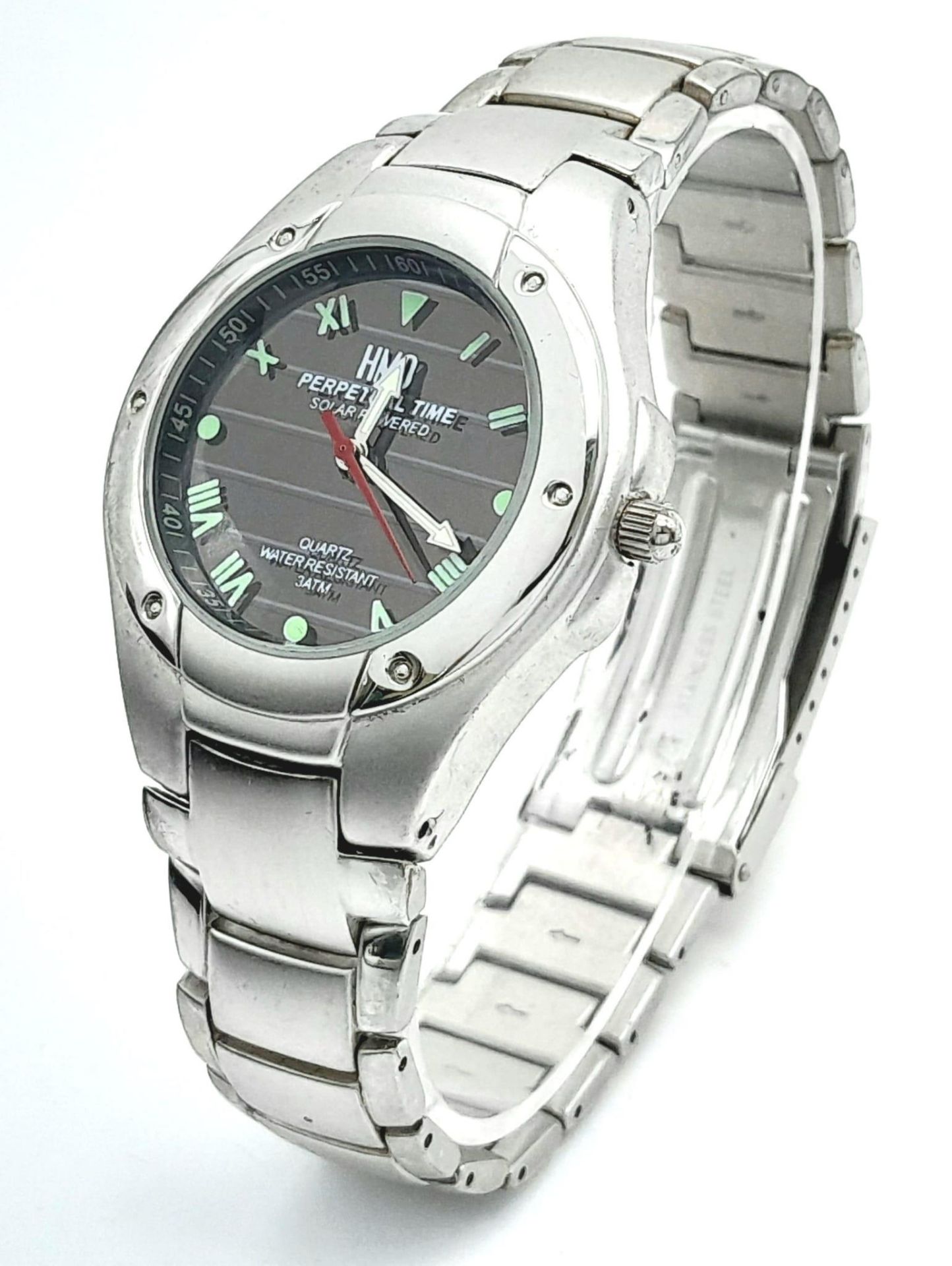 A Solar Powered Quartz Watch by HMO. Perpetual Time Model. 42mm Including Crown. Full Working Order.