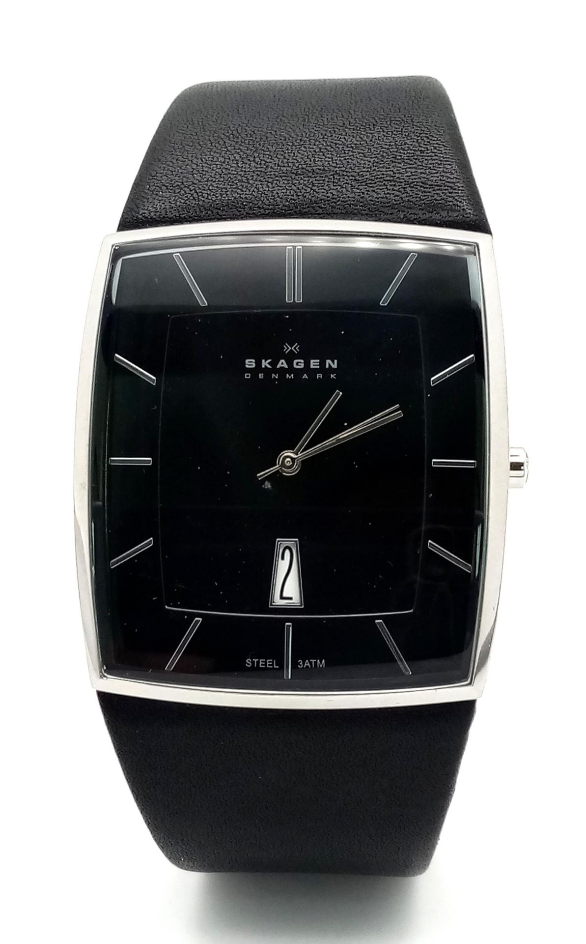 A Skagen of Denmark Stylish Quartz Gents Watch. Black leather strap. Black leather strap. Thin - Bild 2 aus 7