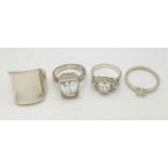 A Selection of 4 sterling silver rings, some set with cubic zirconia, sizes N-R, total weight 28.3g.