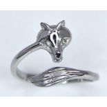 A Limited Edition (1 of 435) Sterling Silver and African Black Diamond Set ‘Fox’ Design Ring Size