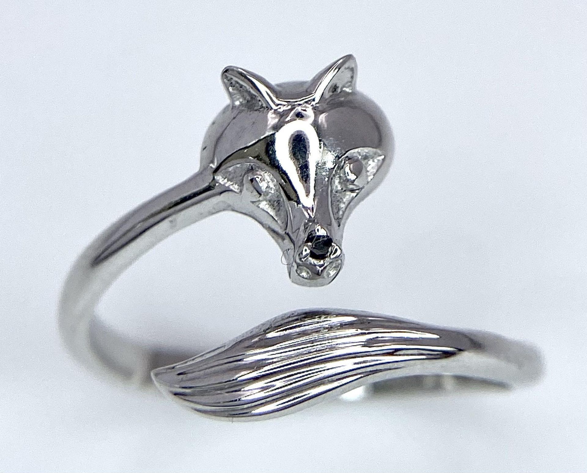 A Limited Edition (1 of 435) Sterling Silver and African Black Diamond Set ‘Fox’ Design Ring Size