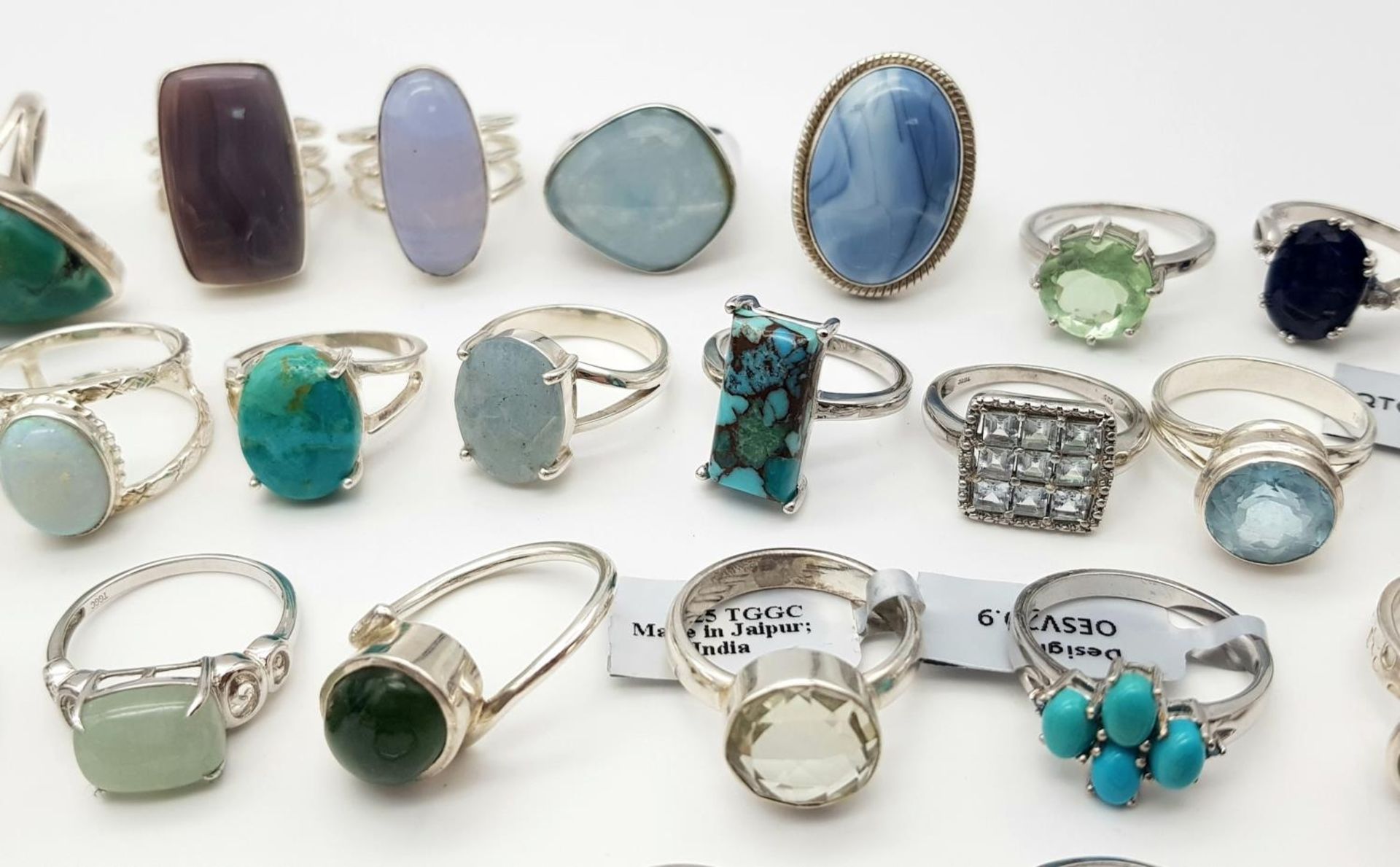 An impressive collection of forty sterling silver rings in a variety of designs. all adorned with - Image 5 of 7