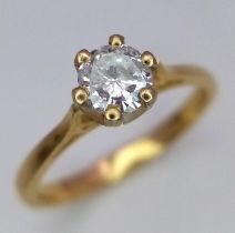 A 18K (TESTED AS) YELLOW GOLD DIAMOND SOLITAIRE RING 0.45CT 2.7G SIZE M SPAS 9002