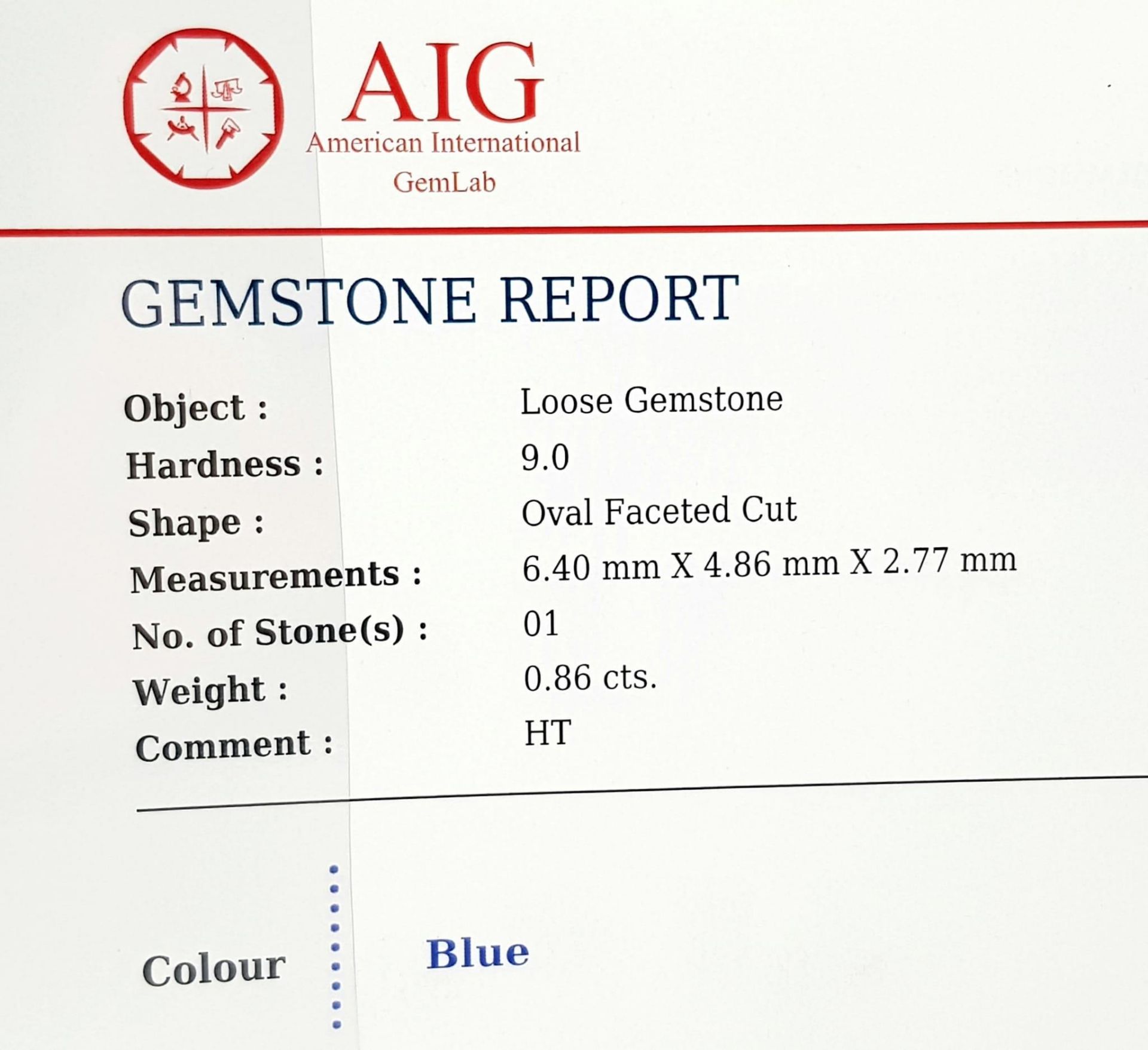 A 0.86ct Madagascan Blue Sapphire - AIG Certified in a sealed box. - Image 5 of 5