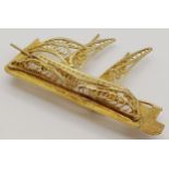 A Gilded 925 Silver Boat Brooch. Filigree and pierced decoration. 5cm.