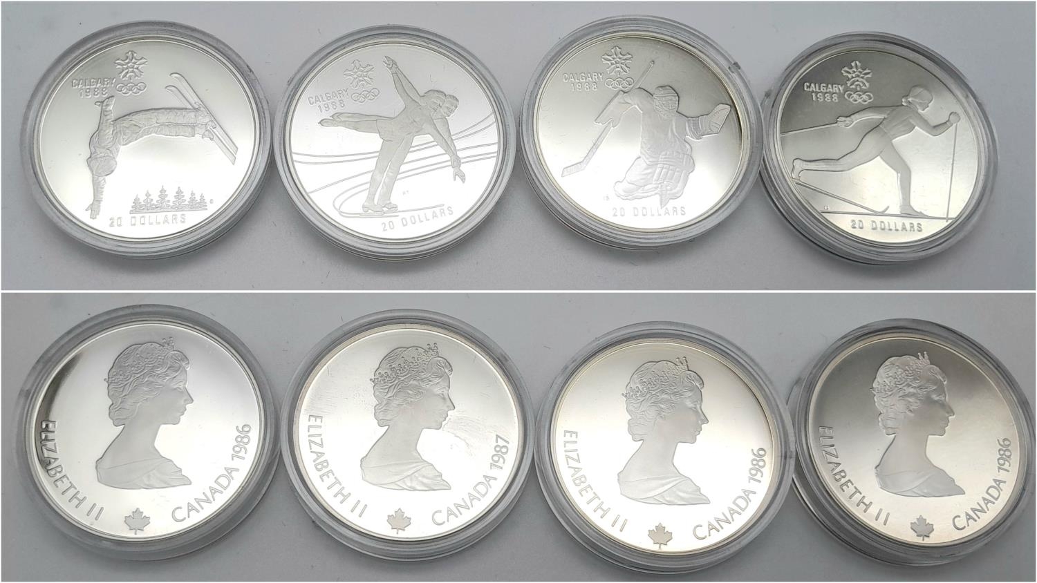 Four Commemorative 925 Silver Coins - Celebrating the 1986 Canadian Winter Games. Each coin weighs 1