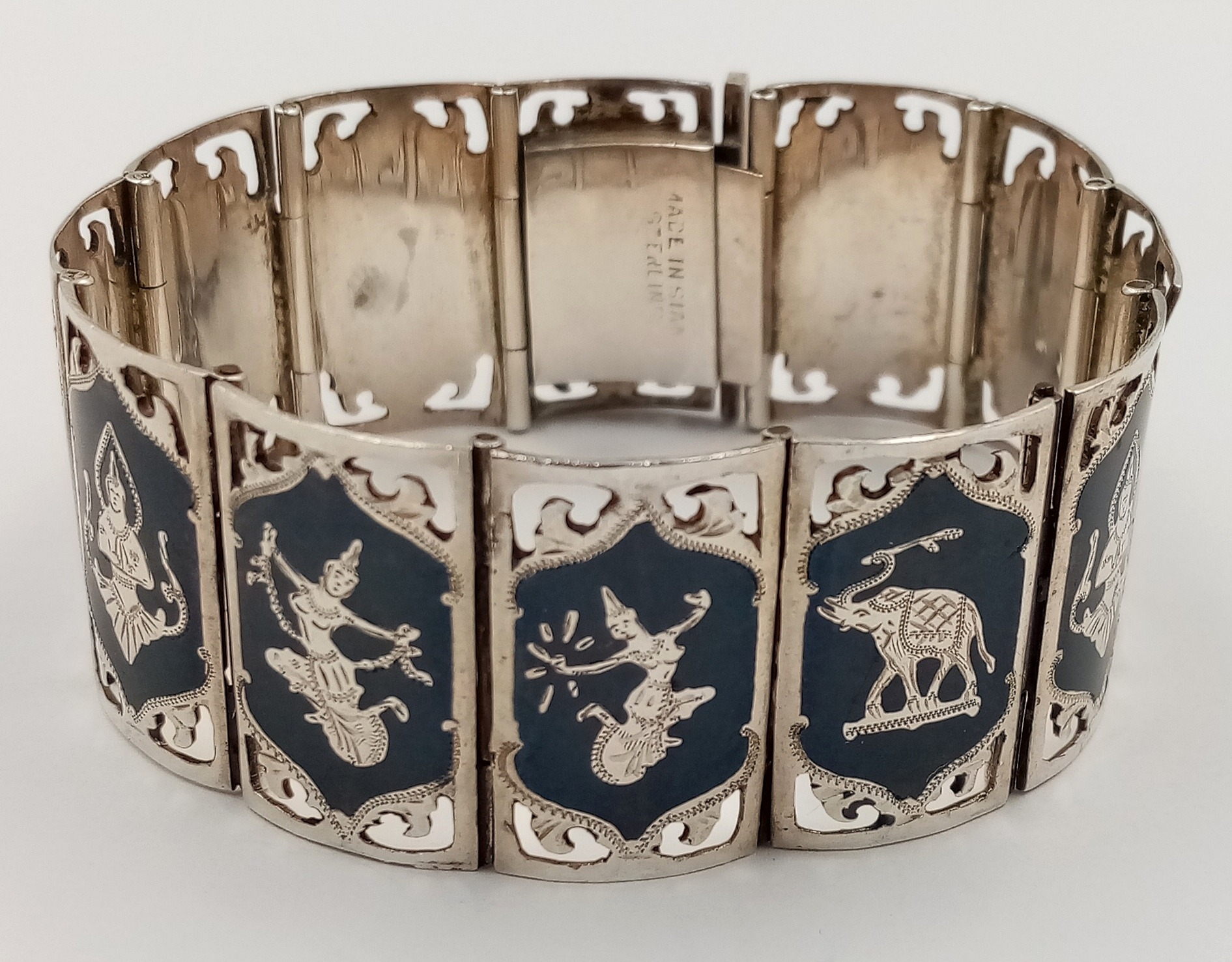 A SILVER FANCY LINK INDIAN GODS BRACELET. 17.8cm length, 32.9g total weight. Ref: SC 8071 - Image 8 of 10