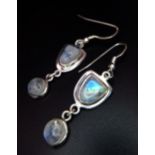 A Pair of Sterling Silver Rainbow Moonstone Earrings. 4.5cm Drop. Set with a 9mm Long Fancy Cut