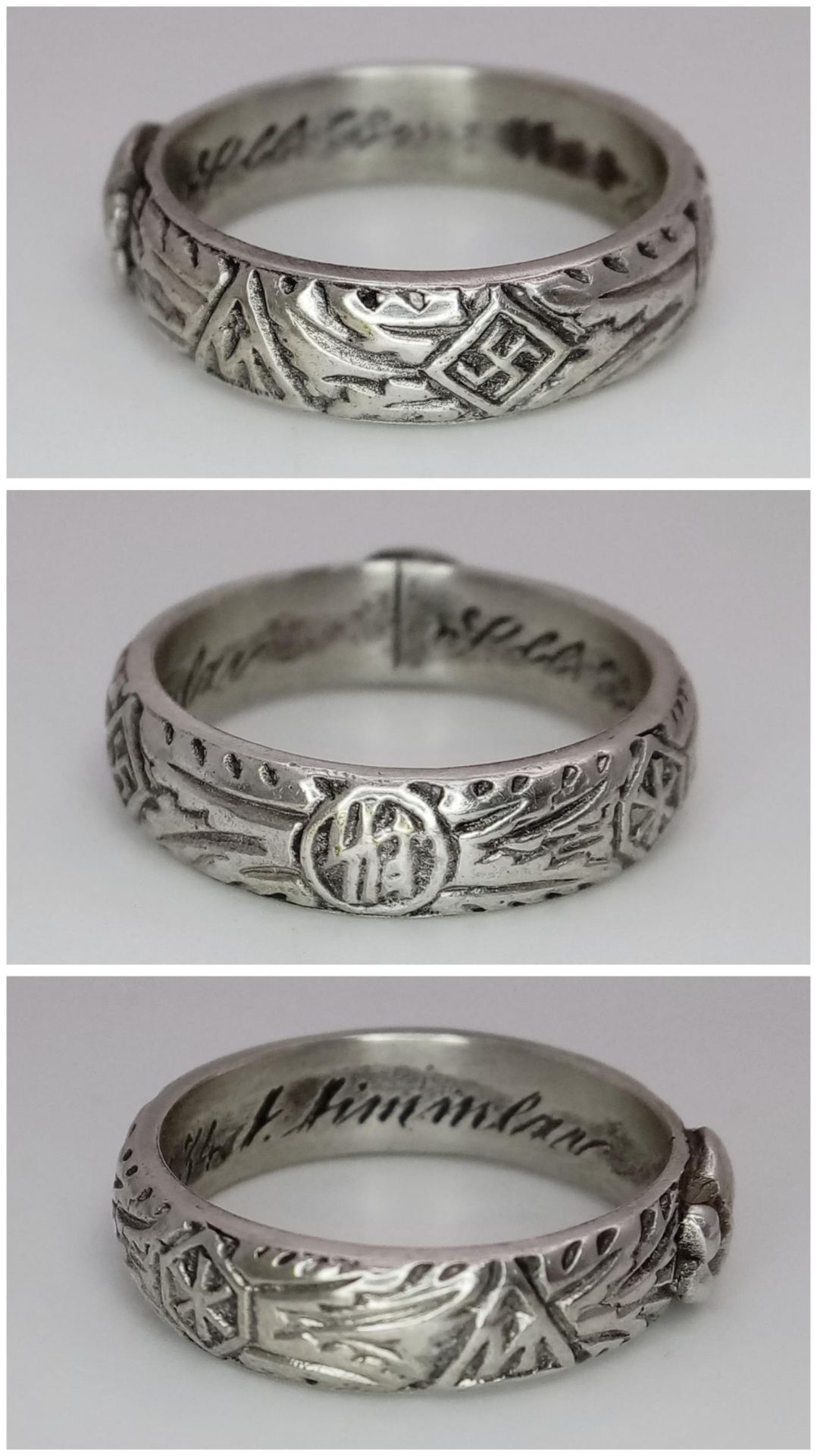 Re-enactors Silver SS Honour Ring. UK Size: V.5 US Size: V. Complete with Himmler Signature inside. - Image 2 of 3