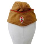 German Hitler Youth Summer Issue Side Cap. With Bevo HJ Diamond Badge. Size 57.