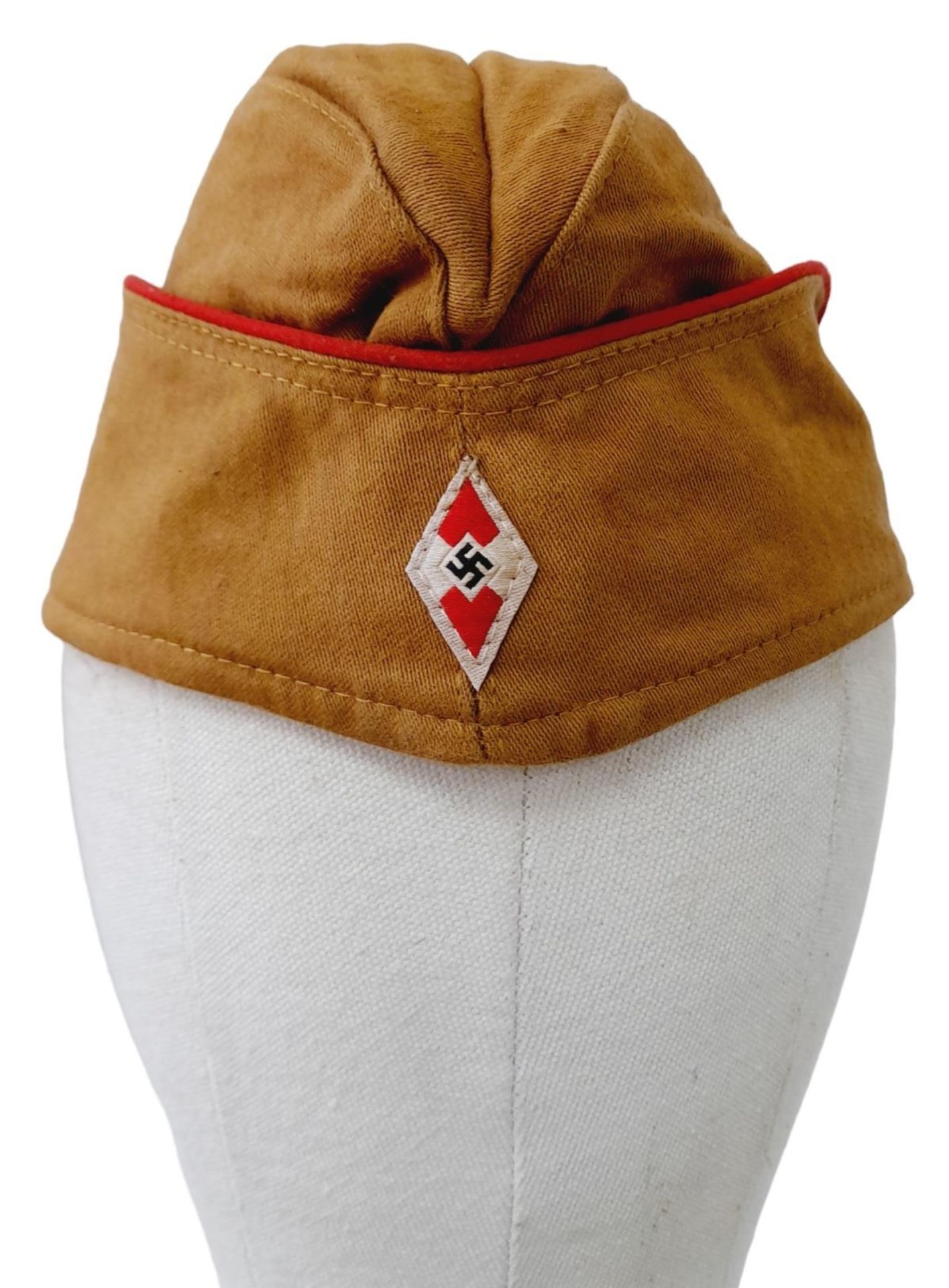 German Hitler Youth Summer Issue Side Cap. With Bevo HJ Diamond Badge. Size 57.