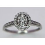 A 9K WHITE GOLD DIAMOND HALO RING 0.22CT 1.7G SIZE P SC 9072