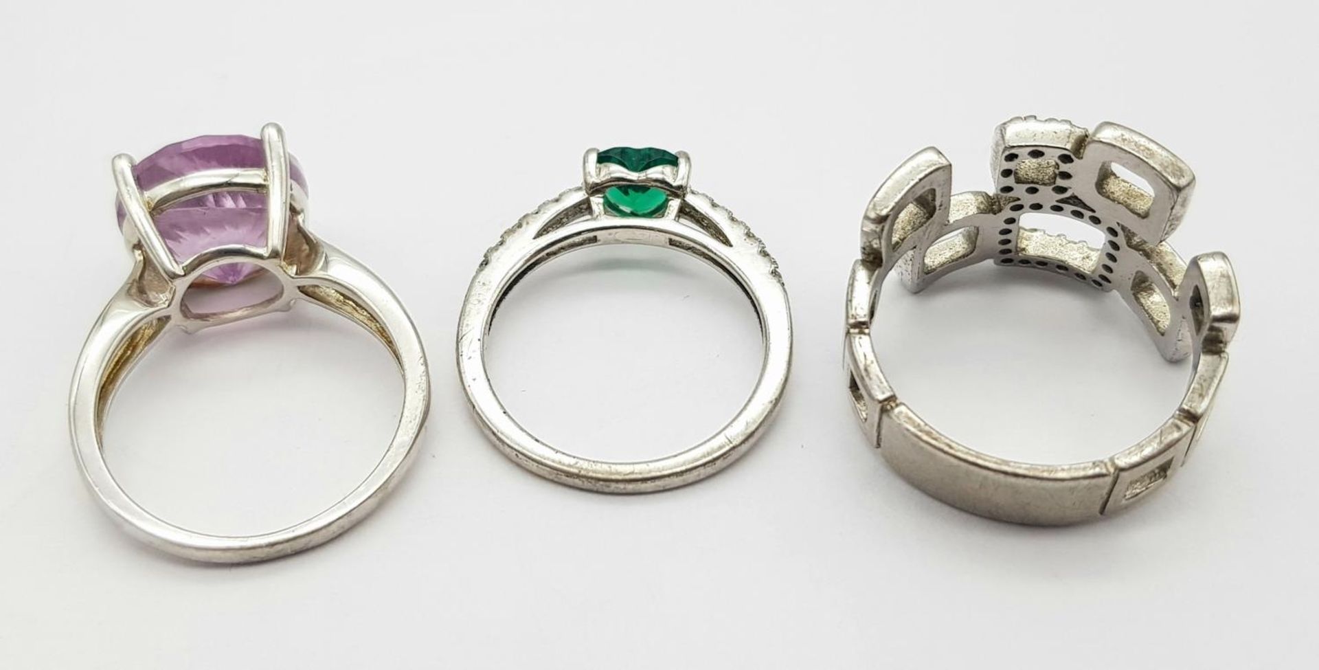 Three 925 Silver Different Style Stone Set Rings. Sizes: 2 x N, 1 x Q. - Bild 5 aus 5