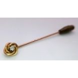 A Gorgeous Antique 15K Yellow Gold and Diamond Stick Pin. 1.5g total weight. Weight does not include