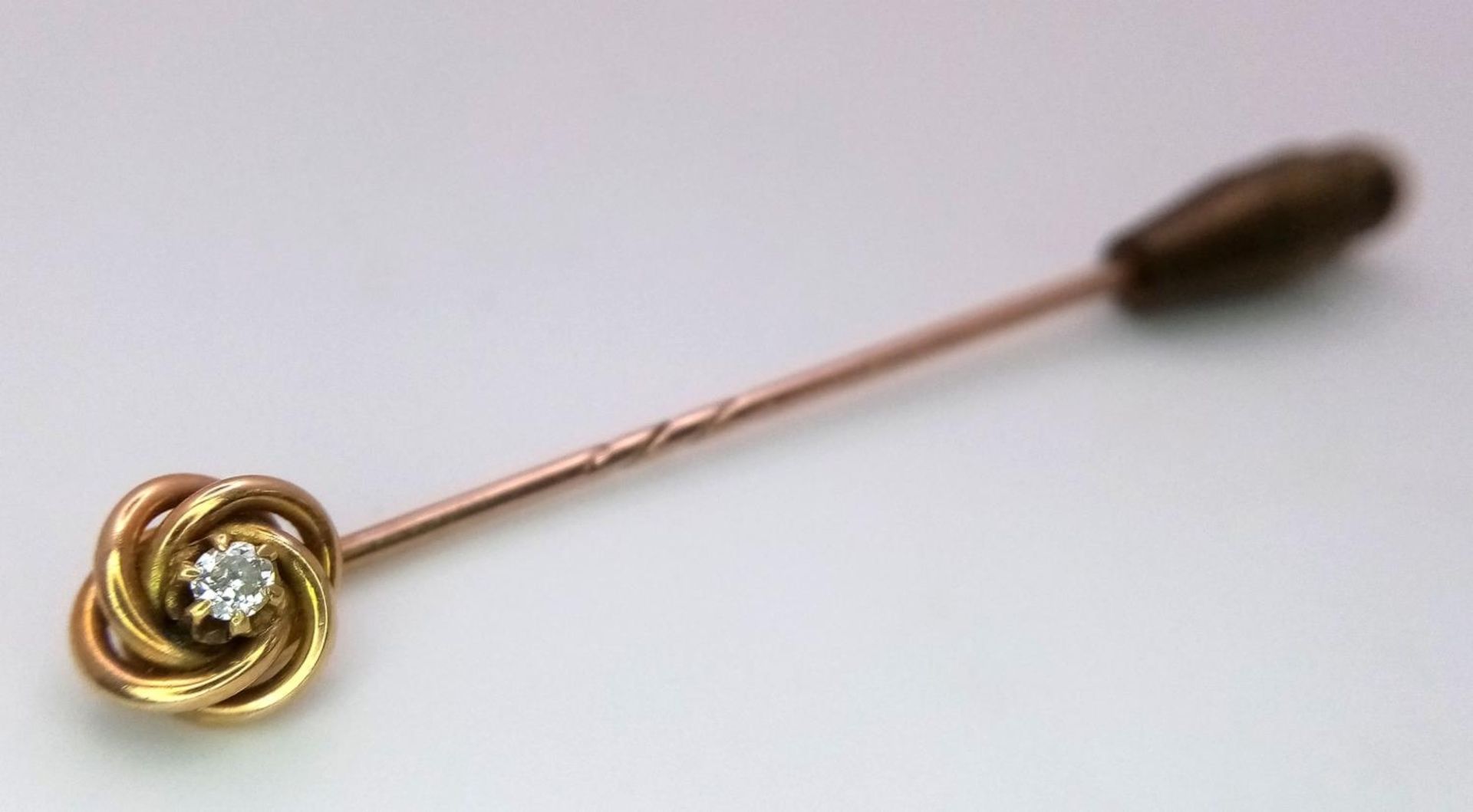 A Gorgeous Antique 15K Yellow Gold and Diamond Stick Pin. 1.5g total weight. Weight does not include