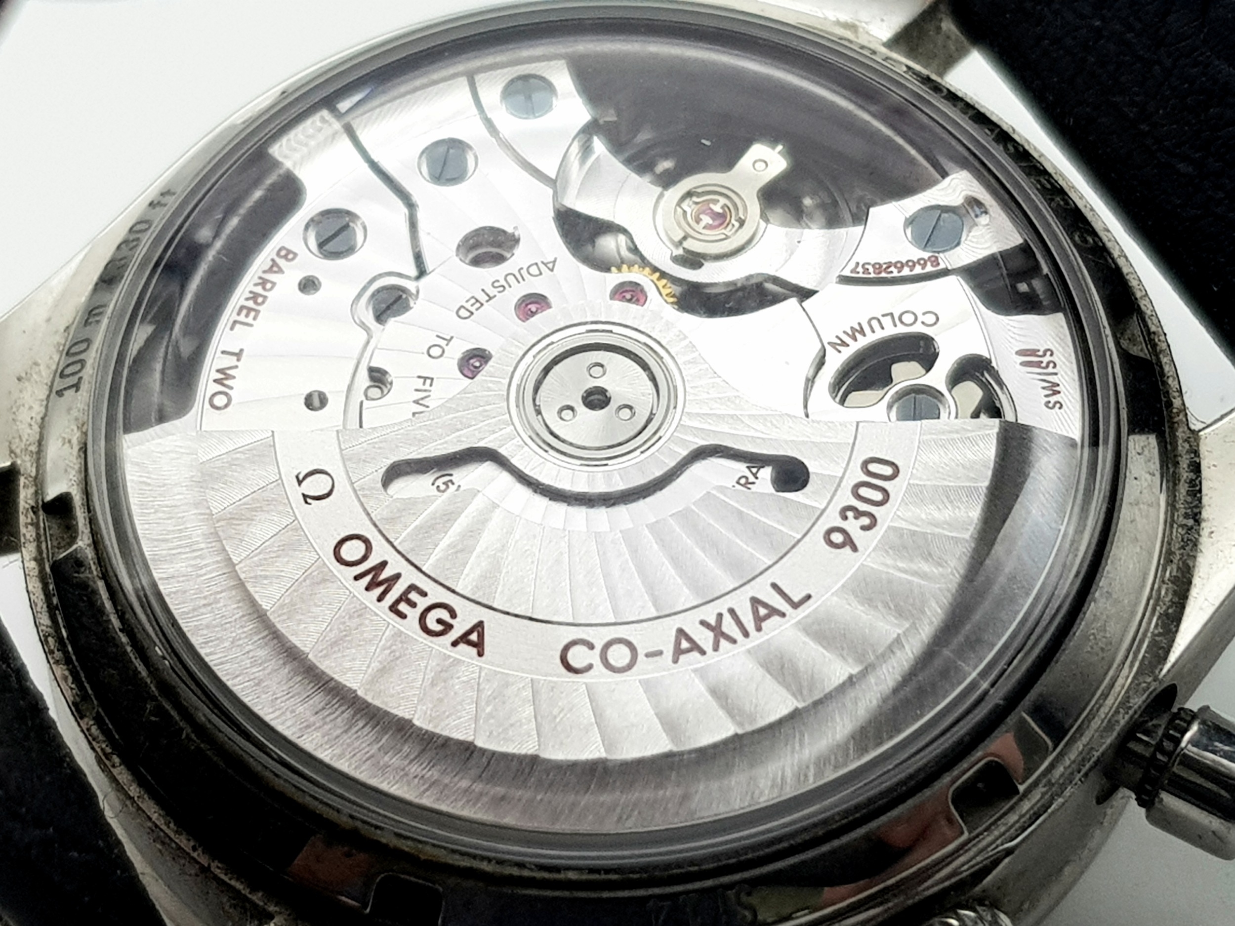 An Omega Speedmaster Automatic Co-Axial Chronograph Gents Watch. Black leather tag strap. - Image 6 of 7